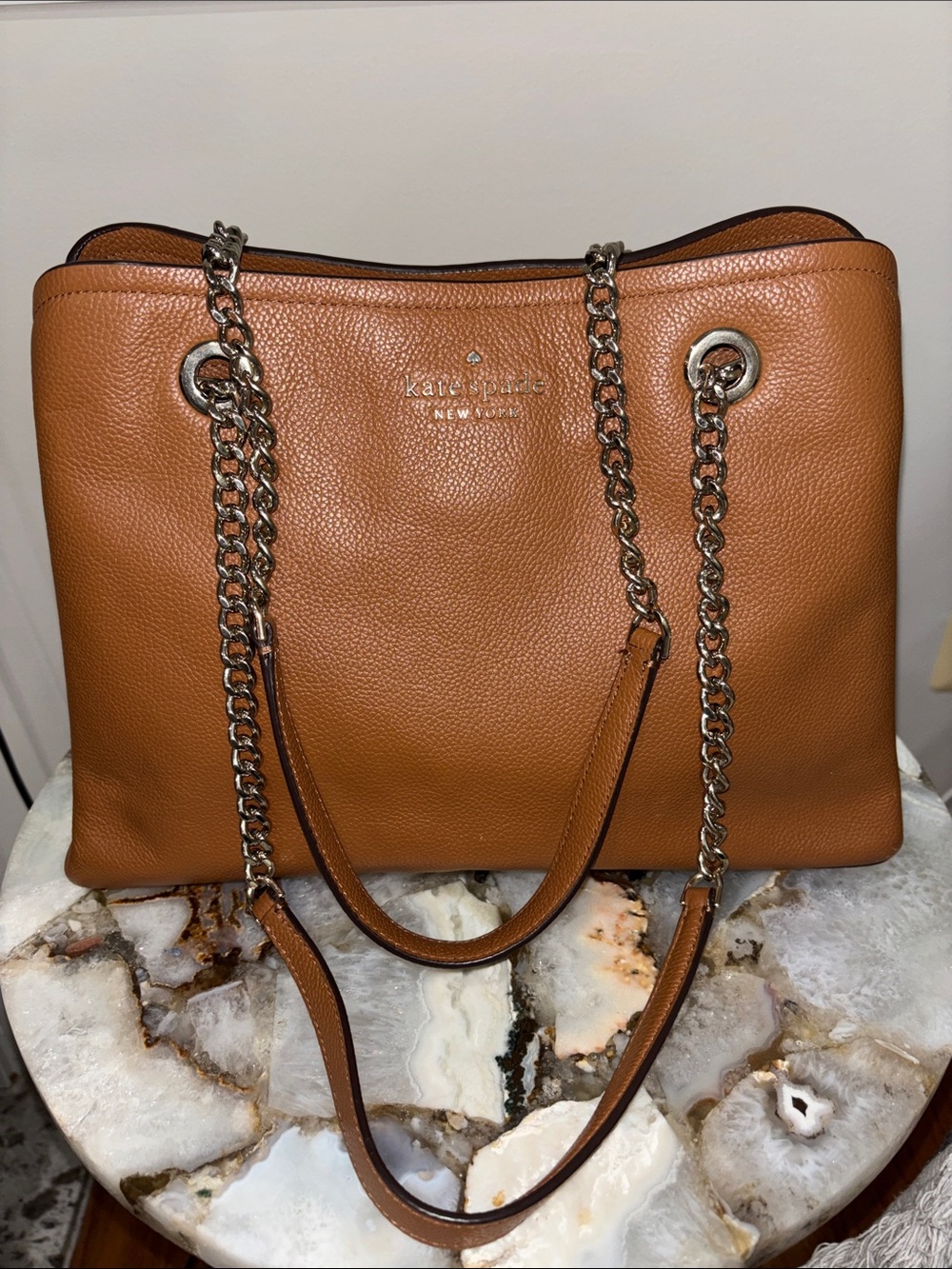 kate spade Cognac Pebbled Leather Chain-Handle Shoulder Bag